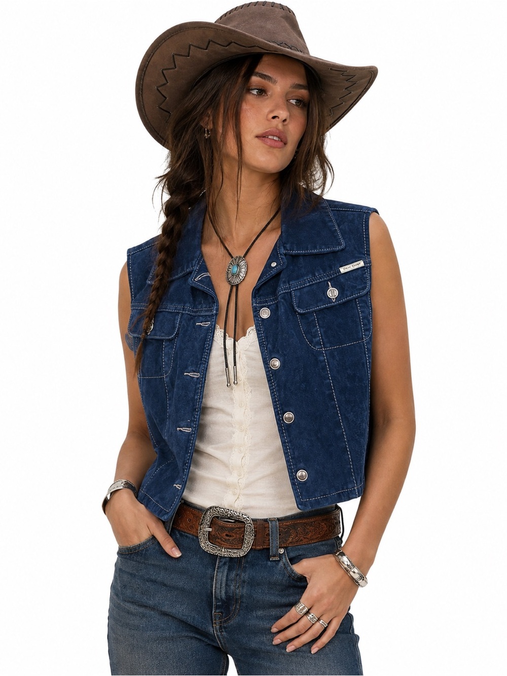 Vintage Boho Western Suede Vest Boxy Fit Navy Blue Minimalist Festival 90’s